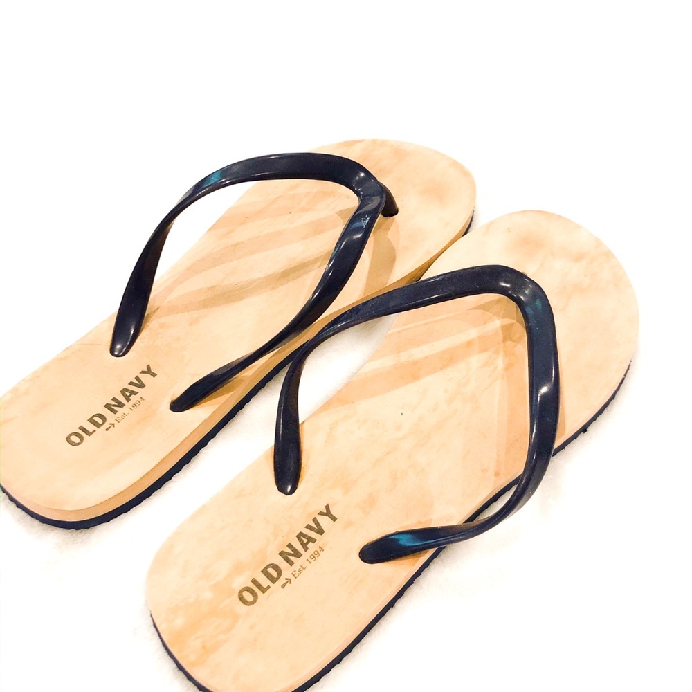 Old Navy Wood Inspired & Navy Blue Flip Flops